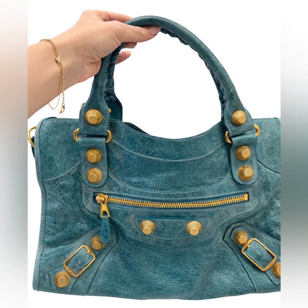 Balenciaga Classic City Bag – Turquoise Agneau Leather with Gold Hardware
